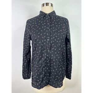 Madewell Shrunken Half Moon Print Collared Button Down Long Sleeve Blouse